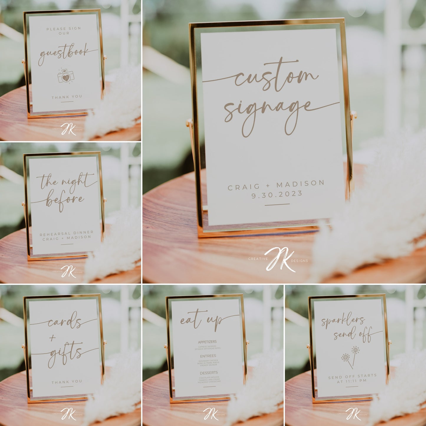 BOHO Wedding Decor Sign Mega Bundle | Beige and White Wedding | Editable CANVA PRO Templates | Signature Drinks | Honeymoon Fund | Invites