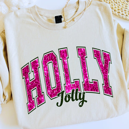 Faux Sequin Pink + Forest Green Christmas Sublimation Bundle | Retro Varsity Holiday PNG Designs