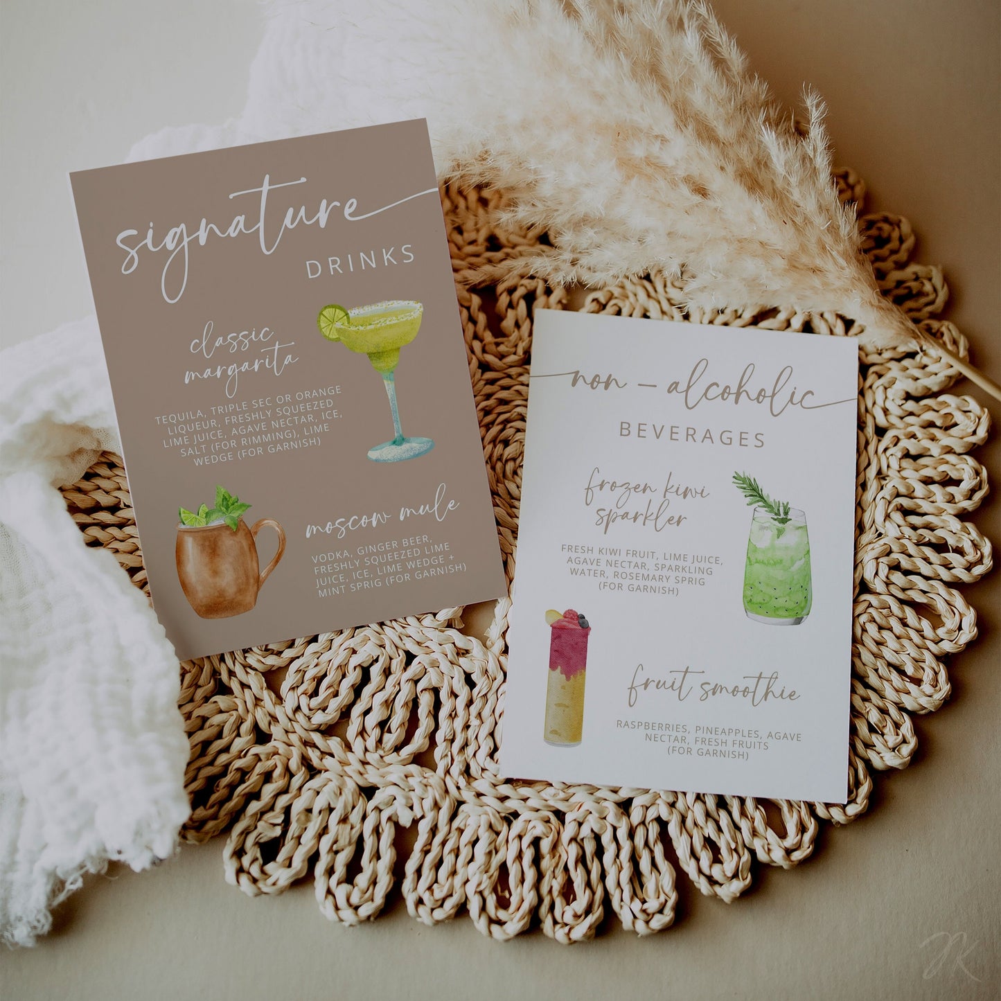 BOHO Wedding Decor Sign Mega Bundle | Beige and White Wedding | Editable CANVA PRO Templates | Signature Drinks | Honeymoon Fund | Invites