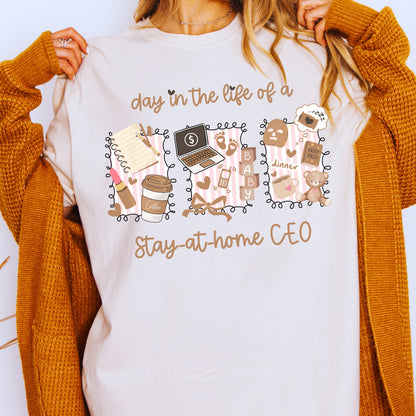 Day in the Life of a Stay-at-Home CEO PNG | Mom Boss Aesthetic Sublimation | Baby Coffee Laptop Clipart | Motherhood Business Shirt Design