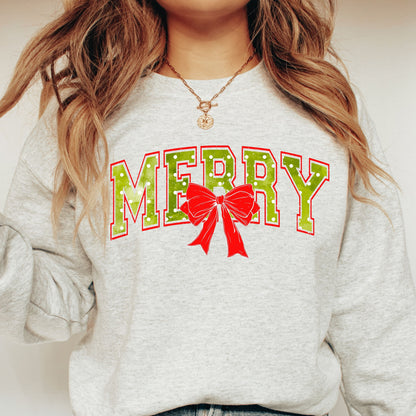 Trendy Distressed Merry Polka Dot PNG | Coquette Bow Christmas Design