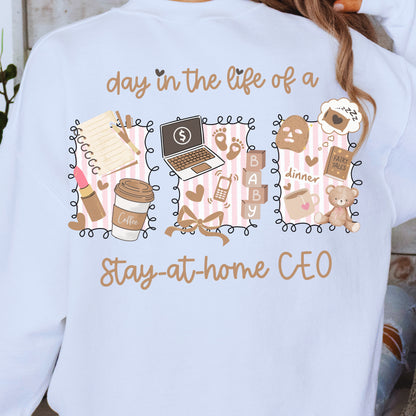Day in the Life of a Stay-at-Home CEO PNG | Mom Boss Aesthetic Sublimation | Baby Coffee Laptop Clipart | Motherhood Business Shirt Design