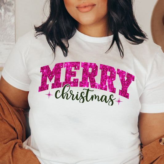 Faux Sequin Pink + Forest Green Christmas Sublimation Bundle | Retro Varsity Holiday PNG Designs