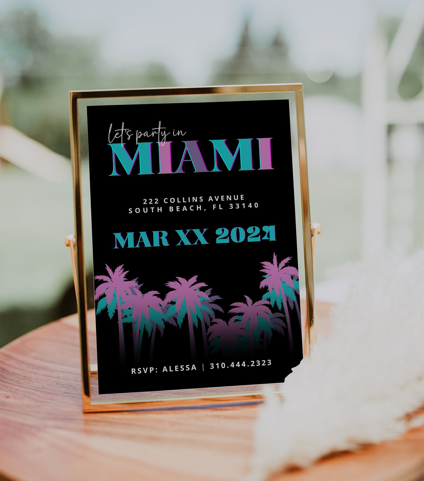Miami Party Invite | Bachelorette Celebration | Miami Vibes Invitation | Editable Bday Celebration Card | Canva Template | Retro Neon Cards