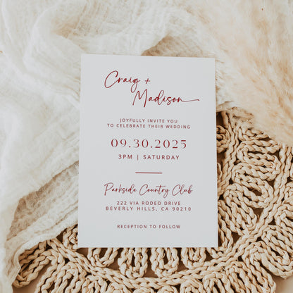 Modern Faux Embellished Rose Wedding Invites | Oscar De La Inspired | Red Roses Bridal Signage DIY | Luxury Wedding | Canva Pro Invitations