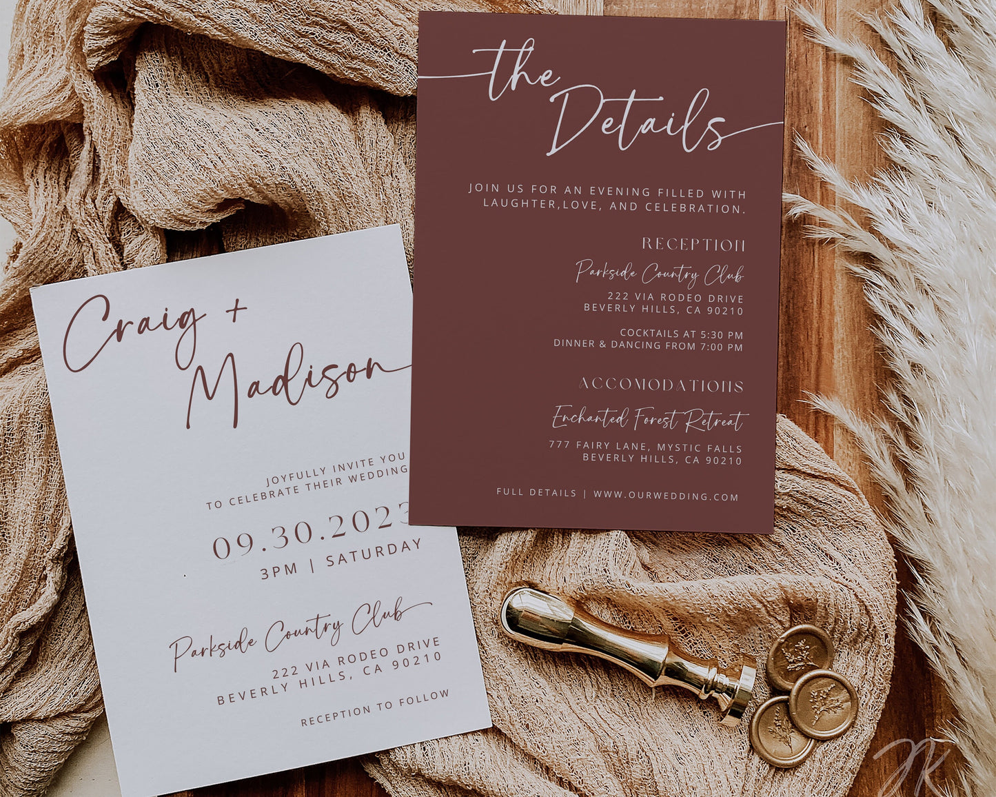 Plum Wine Wedding Invitation Suite | Modern Editable Template with RSVP QR Code | DIY Printable Wedding Set | Purple Wedding | Burgundy Boho