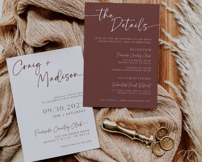 Plum Wine Wedding Invitation Suite | Modern Editable Template with RSVP QR Code | DIY Printable Wedding Set | Purple Wedding | Burgundy Boho
