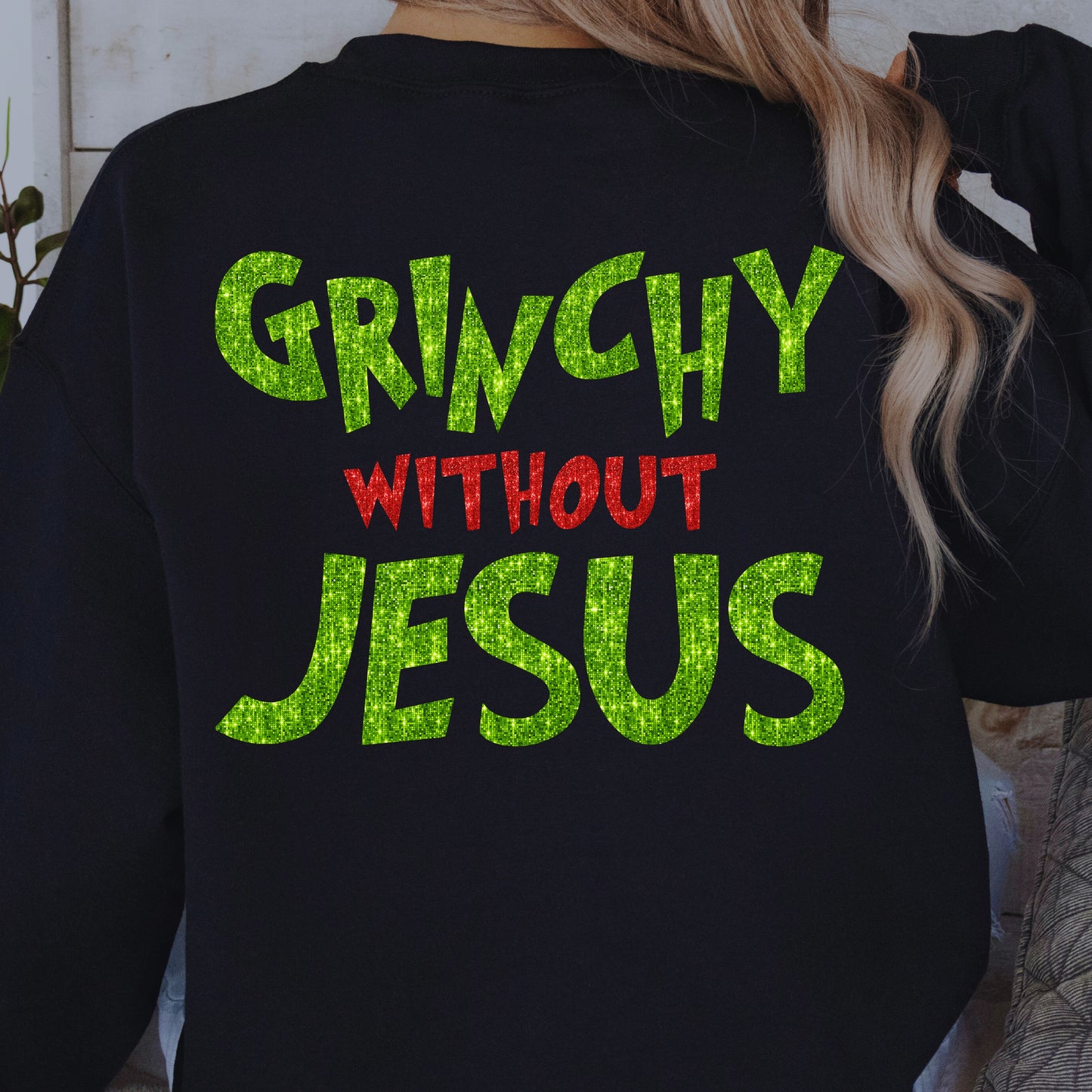Christian Christmas Gift: Grinchy Glitter Text Funny Christmas PNG Bundle of 2 | Grinchy Without Jesus | Holiday Sublimation | Ornament PNG