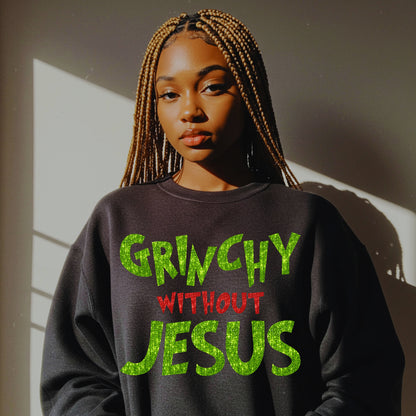 Christian Christmas Gift: Grinchy Glitter Text Funny Christmas PNG Bundle of 2 | Grinchy Without Jesus | Holiday Sublimation | Ornament PNG