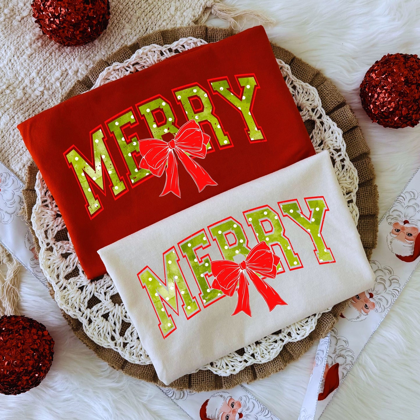 Trendy Distressed Merry Polka Dot PNG | Coquette Bow Christmas Design