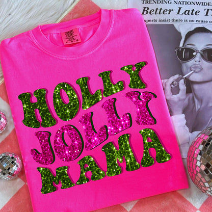 Faux Sequin Pink + Forest Green Christmas Sublimation Bundle | Retro Varsity Holiday PNG Designs