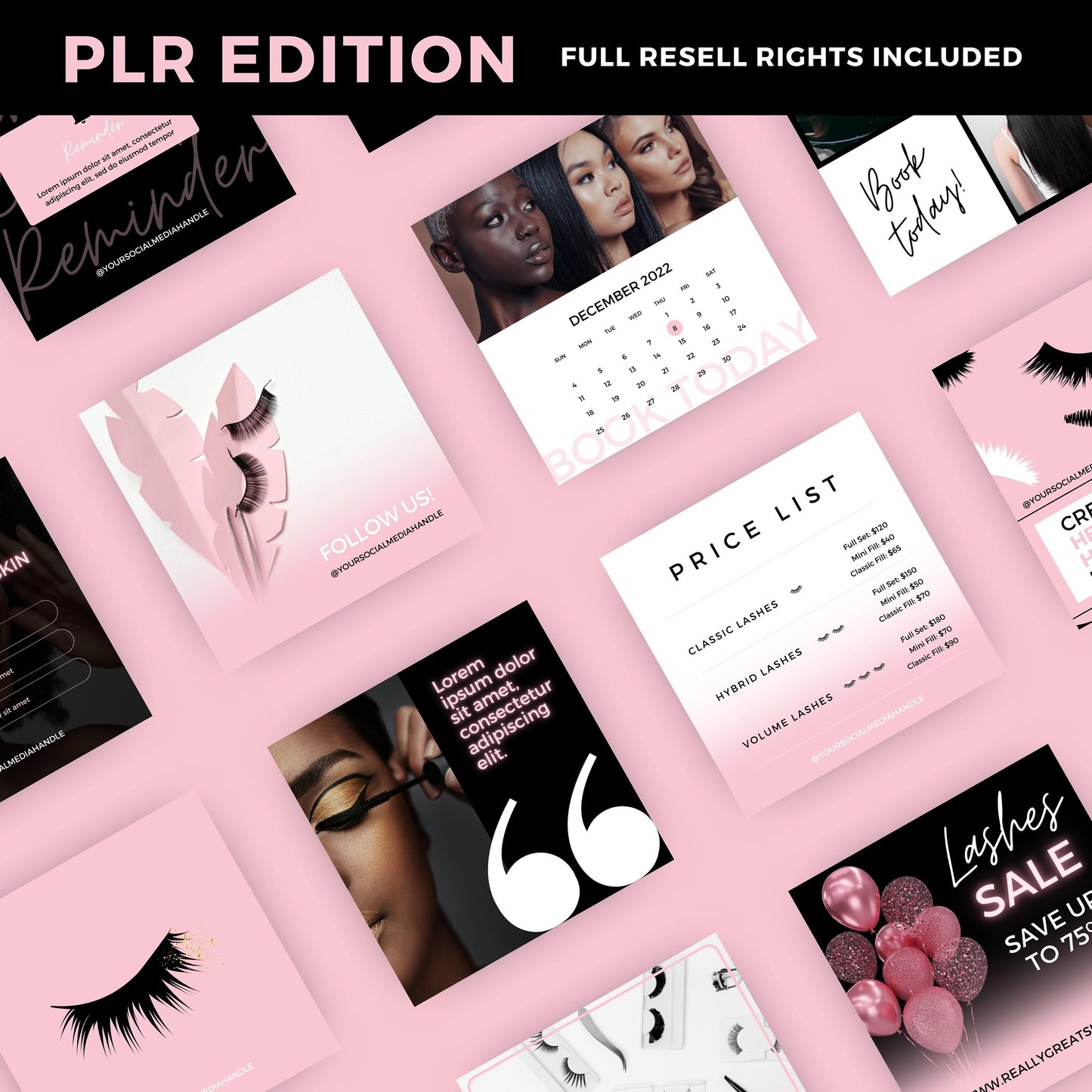 PLR/MRR Beauty Business Instagram Social Media PLR Bundle | Master Resell Rights DIY Lash Hair Nails | DIY Beauty Logo | Beauty Business