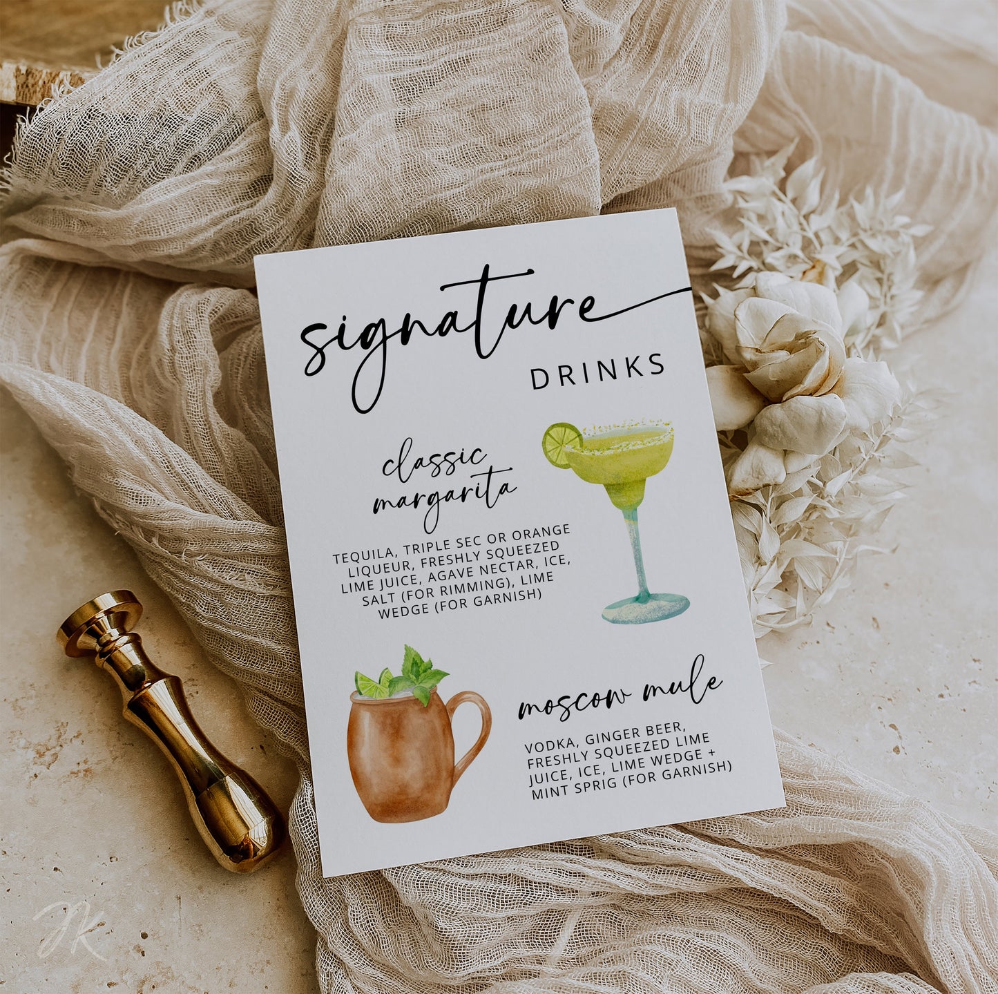 Signature Drink Sign | Bar Menu Template | Modern Drink Menu | Editable Bohemian Style Wedding | Non Alcoholic Beverages Menu | DIY Canva