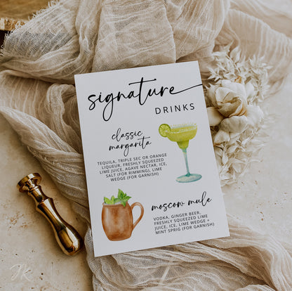 Signature Drink Sign | Bar Menu Template | Modern Drink Menu | Editable Bohemian Style Wedding | Non Alcoholic Beverages Menu | DIY Canva