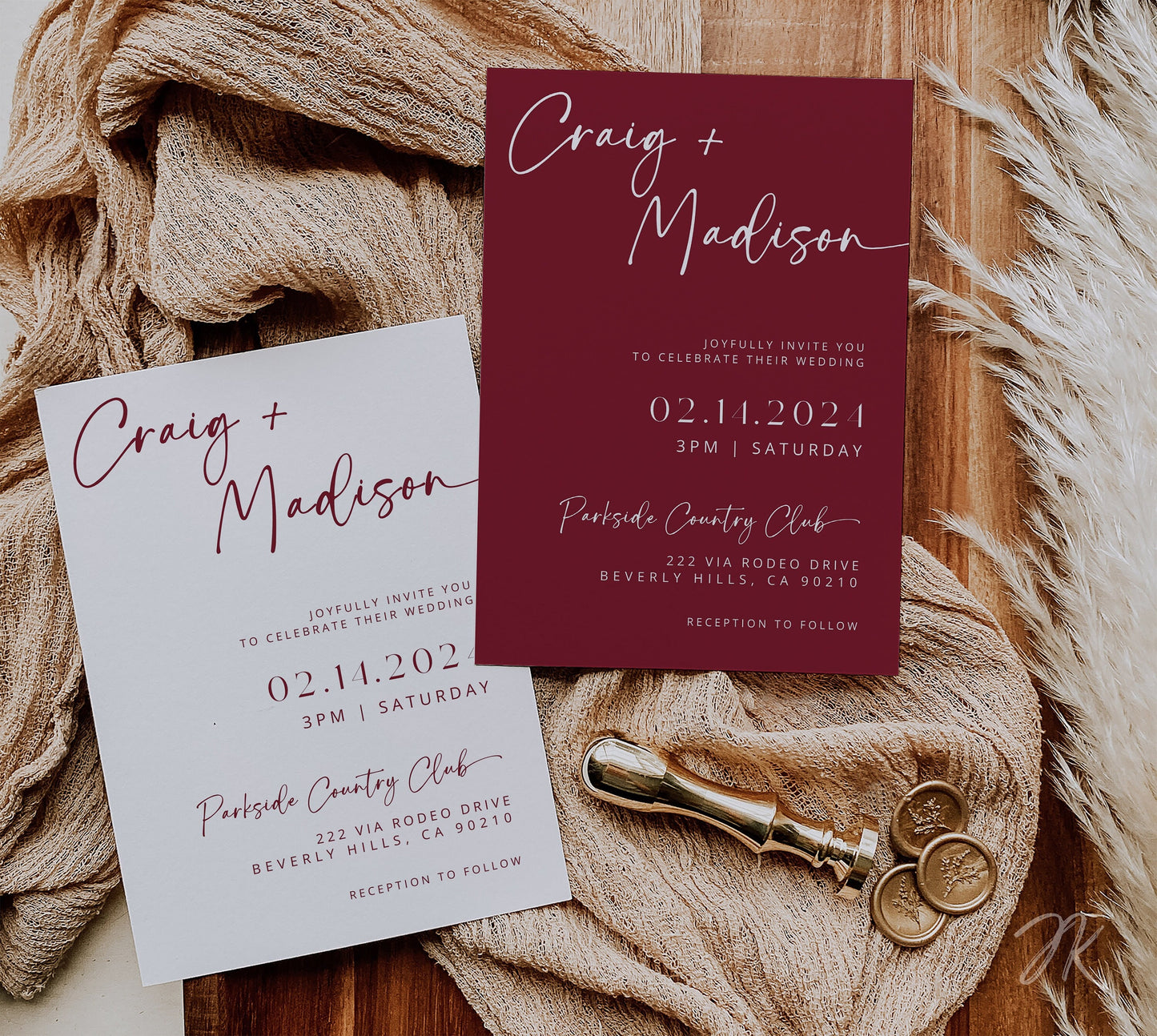 BERRY Pink Wedding Invite Template | Editable Minimalist Photo Wedding Invitation | Modern Wedding Invite Canva | Red Save the Date Invites