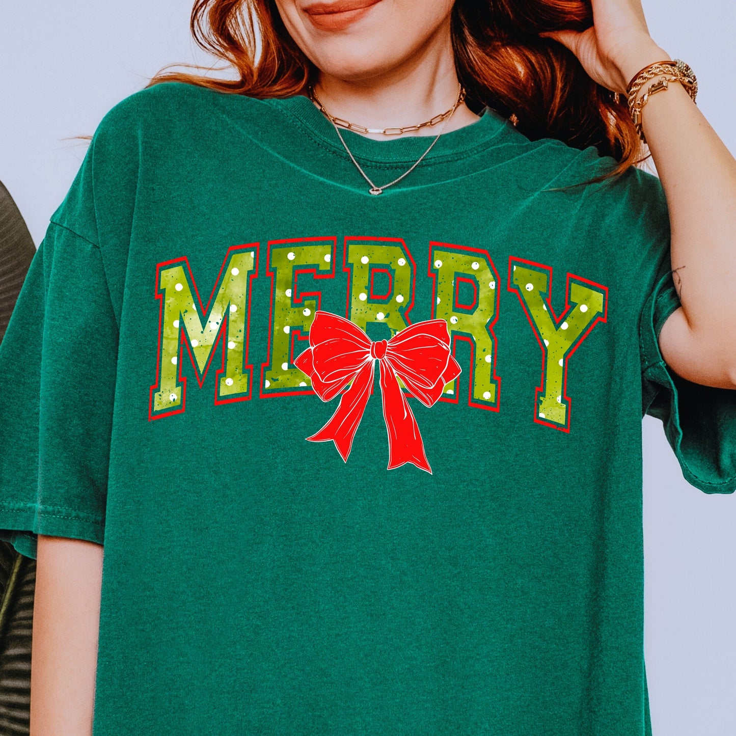 Trendy Distressed Merry Polka Dot PNG | Coquette Bow Christmas Design