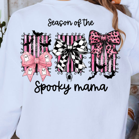 Season of the Spooky Mama PNG | Preppy Coquette Halloween Bow Shirt Design | Pastel Ghost Sublimation File | Pink Spooky Fall Aesthetic Clipart