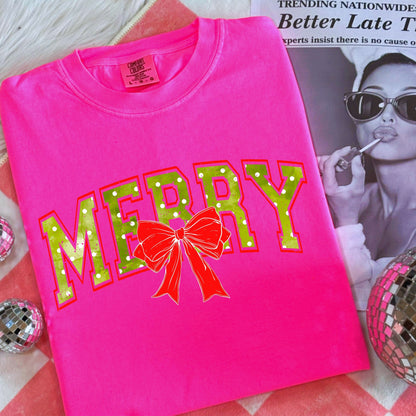 Trendy Distressed Merry Polka Dot PNG | Coquette Bow Christmas Design
