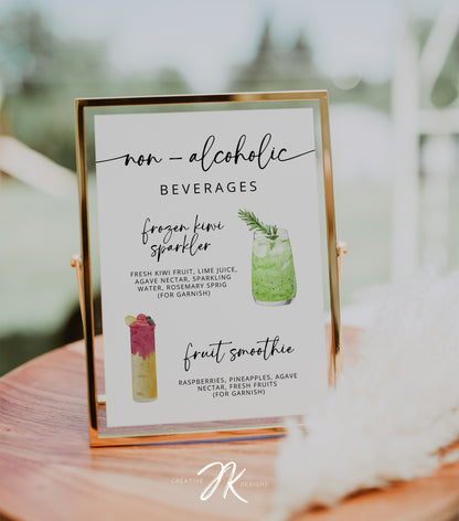 Signature Drink Sign | Bar Menu Template | Modern Drink Menu | Editable Bohemian Style Wedding | Non Alcoholic Beverages Menu | DIY Canva