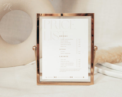 Boho Small Business Price List Template | Beauty Price List | Minimalist Printable | Salon Pricing Sheet Canva Pro Template | Size 5x7 8x10