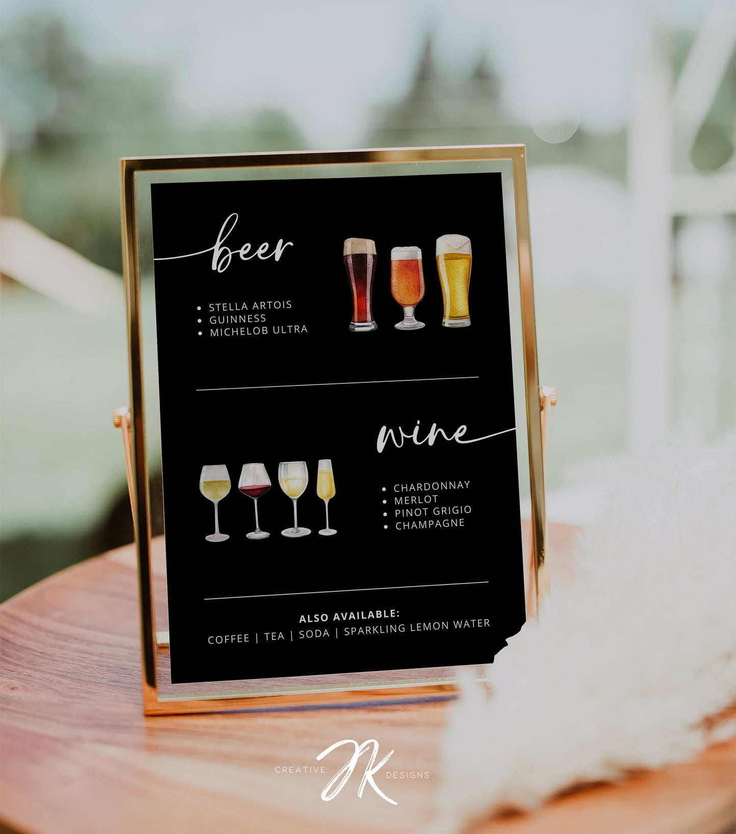 BLACK Signature Cocktail Sign | Bar Menu Template | Modern Drink Menu | Editable Boho Style Wedding | Non Alcoholic Beverages Menu DIY