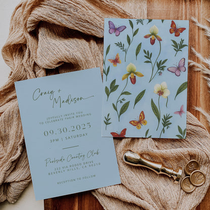 Baby Blue Orchid Wedding Invites | Oscar De La Inspired | Light Blue Bridal Signage DIY | Luxury Wedding | Canva Invitations | Elegant Cards