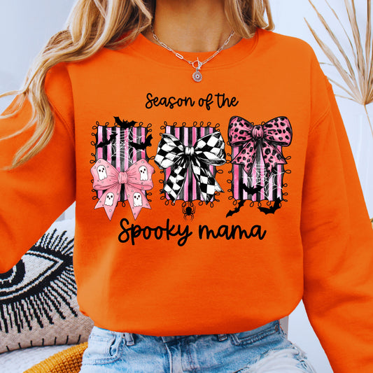 Season of the Spooky Mama PNG | Preppy Coquette Halloween Bow Shirt Design | Pastel Ghost Sublimation File | Pink Spooky Fall Aesthetic Clipart