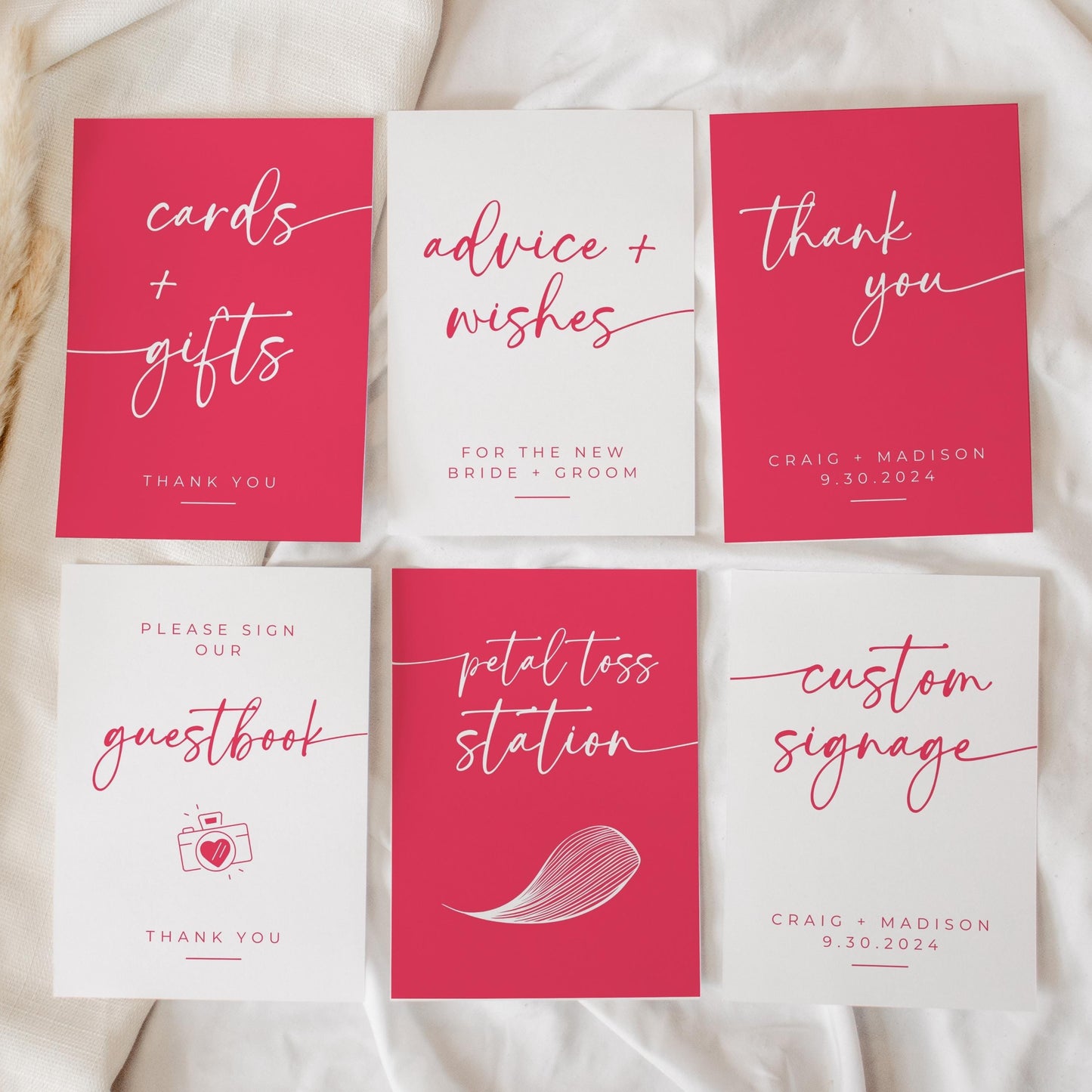 PINK WHITE Wedding Signs MEGA Bundle | Pink and White Wedding | Editable Canva Pro Templates | Signature Drinks | Honeymoon Fund | 5x7 8x10