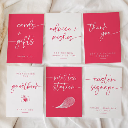 PINK WHITE Wedding Signs MEGA Bundle | Pink and White Wedding | Editable Canva Pro Templates | Signature Drinks | Honeymoon Fund | 5x7 8x10