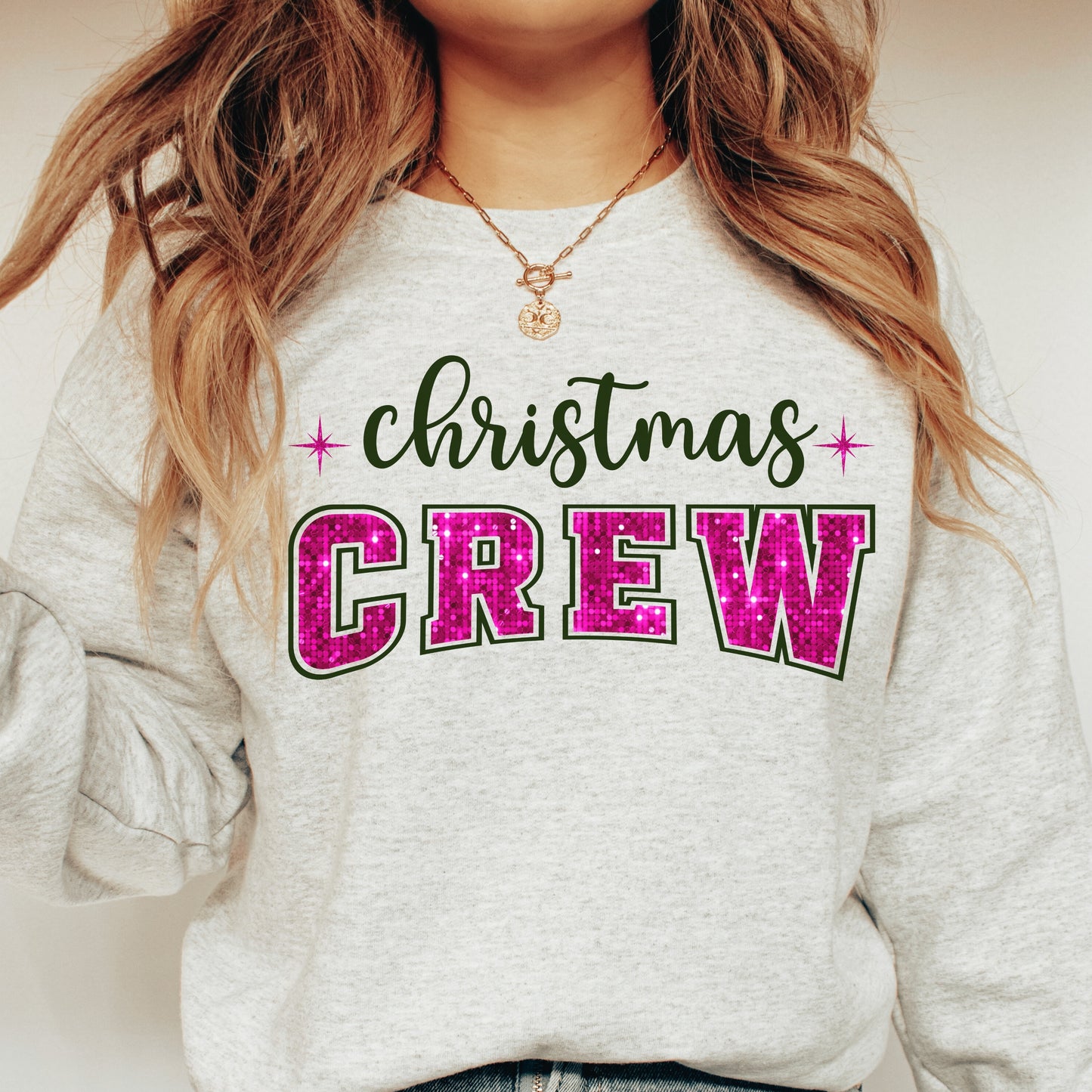 Faux Sequin Pink + Forest Green Christmas Sublimation Bundle | Retro Varsity Holiday PNG Designs