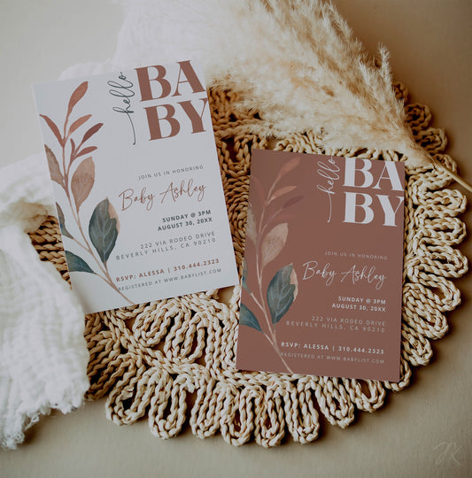 Boho Floral Baby Shower Invitation Bundle | Editable Watercolor Baby Shower Invite Card | Printable Girl Invitation Suite | Digital Download