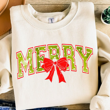 Trendy Distressed Merry Polka Dot PNG | Coquette Bow Christmas Design