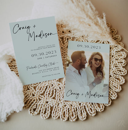 MINT Black Wedding Invite Bundle | Editable Wedding Stationery | Minimalist Beige and  White Wedding | Boho Modern Wedding | Save the Date