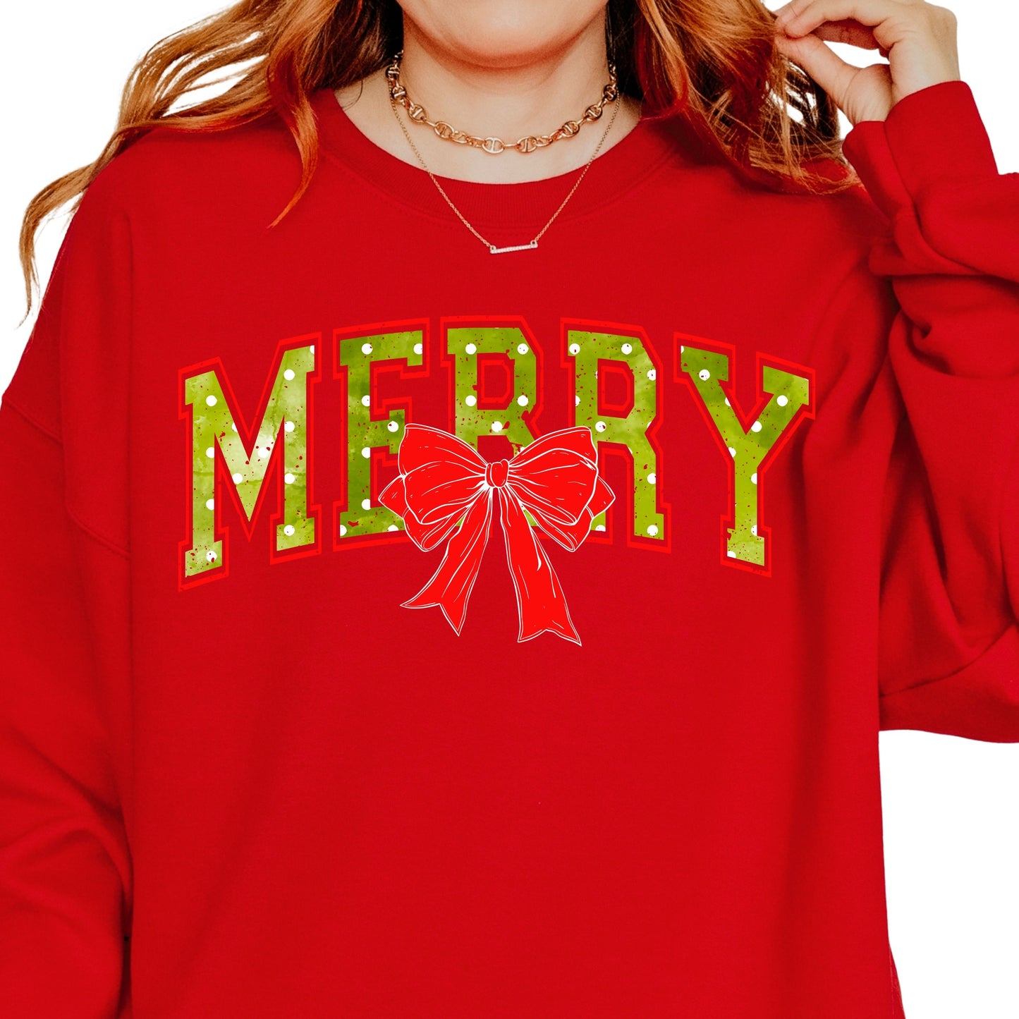 Trendy Distressed Merry Polka Dot PNG | Coquette Bow Christmas Design