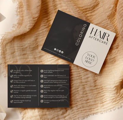 Boho Aftercare Card Bundle, Salon Color Instructions, Editable Boho Card, Salon Card, Black and White Colour Templates, Boho Beige DIY Canva