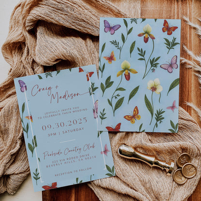 Baby Blue Orchid Wedding Invites | Oscar De La Inspired | Light Blue Bridal Signage DIY | Luxury Wedding | Canva Invitations | Elegant Cards