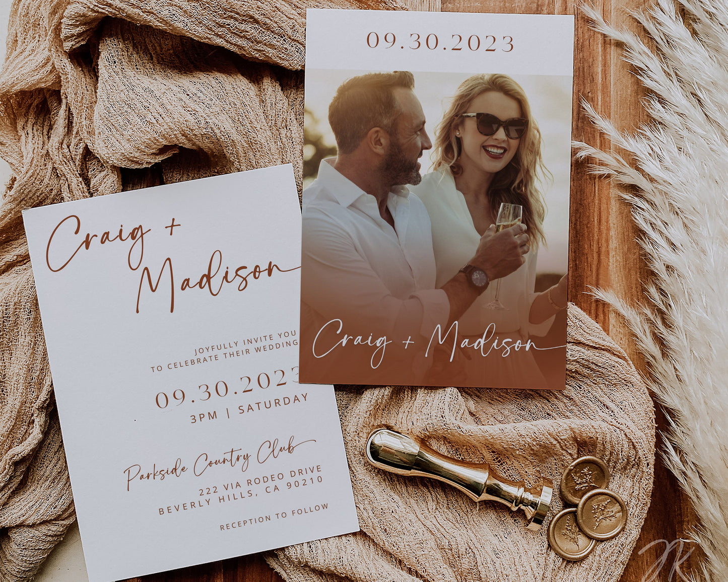 Desert Boho Wedding Invitation Suite | Modern Editable Template with RSVP QR Code | DIY Printable Wedding Set | Rustic Wedding | Terracotta