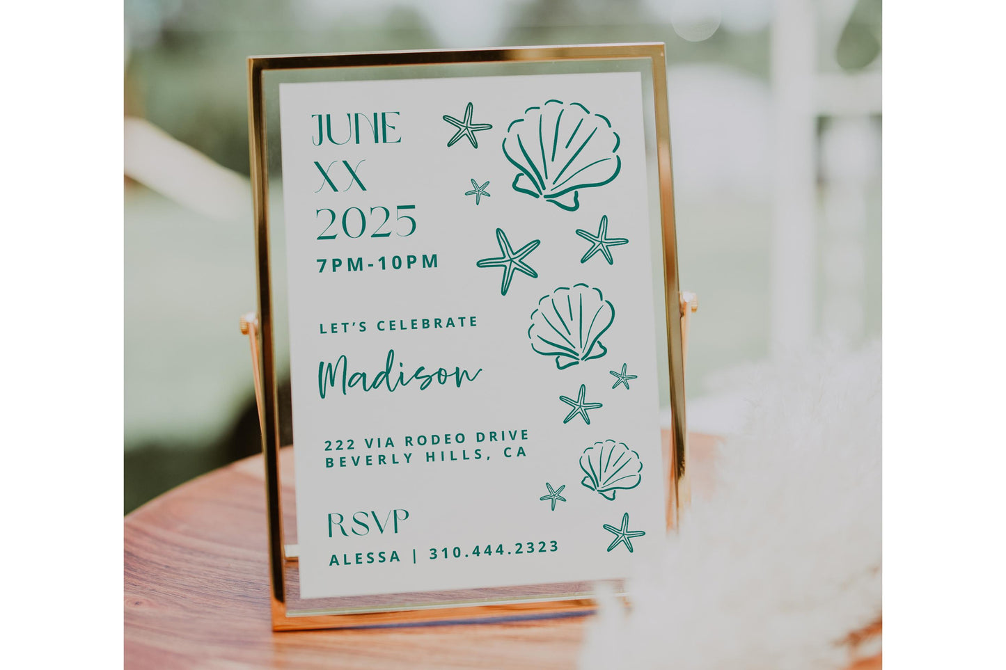 TEAL Sea Aesthetic Birthday Party Bundle | Seashells Starfish Fisherman Bday | 2-in-1 Party Invitation | Editable Canva Invite | DIY Digital