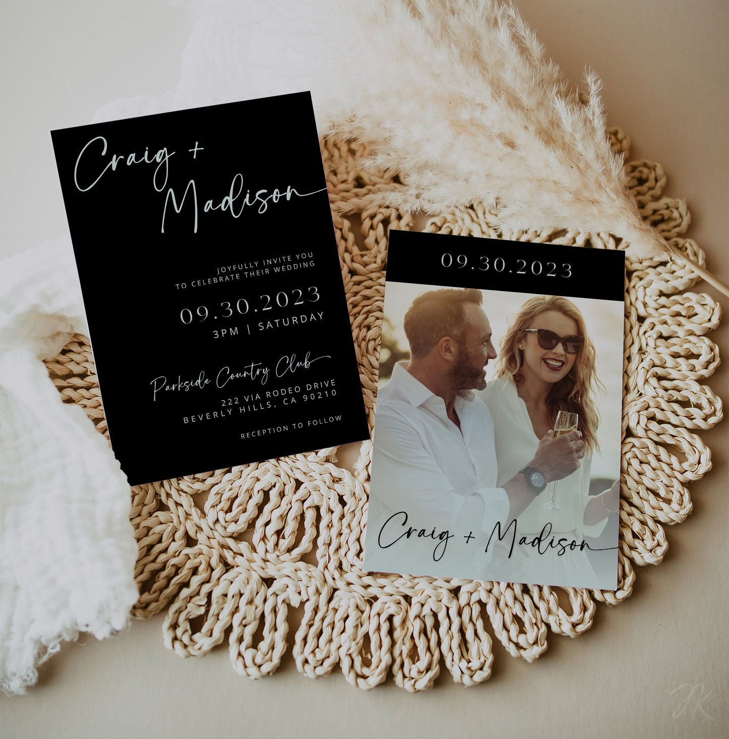 MINT Black Wedding Invite Bundle | Editable Wedding Stationery | Minimalist Beige and  White Wedding | Boho Modern Wedding | Save the Date