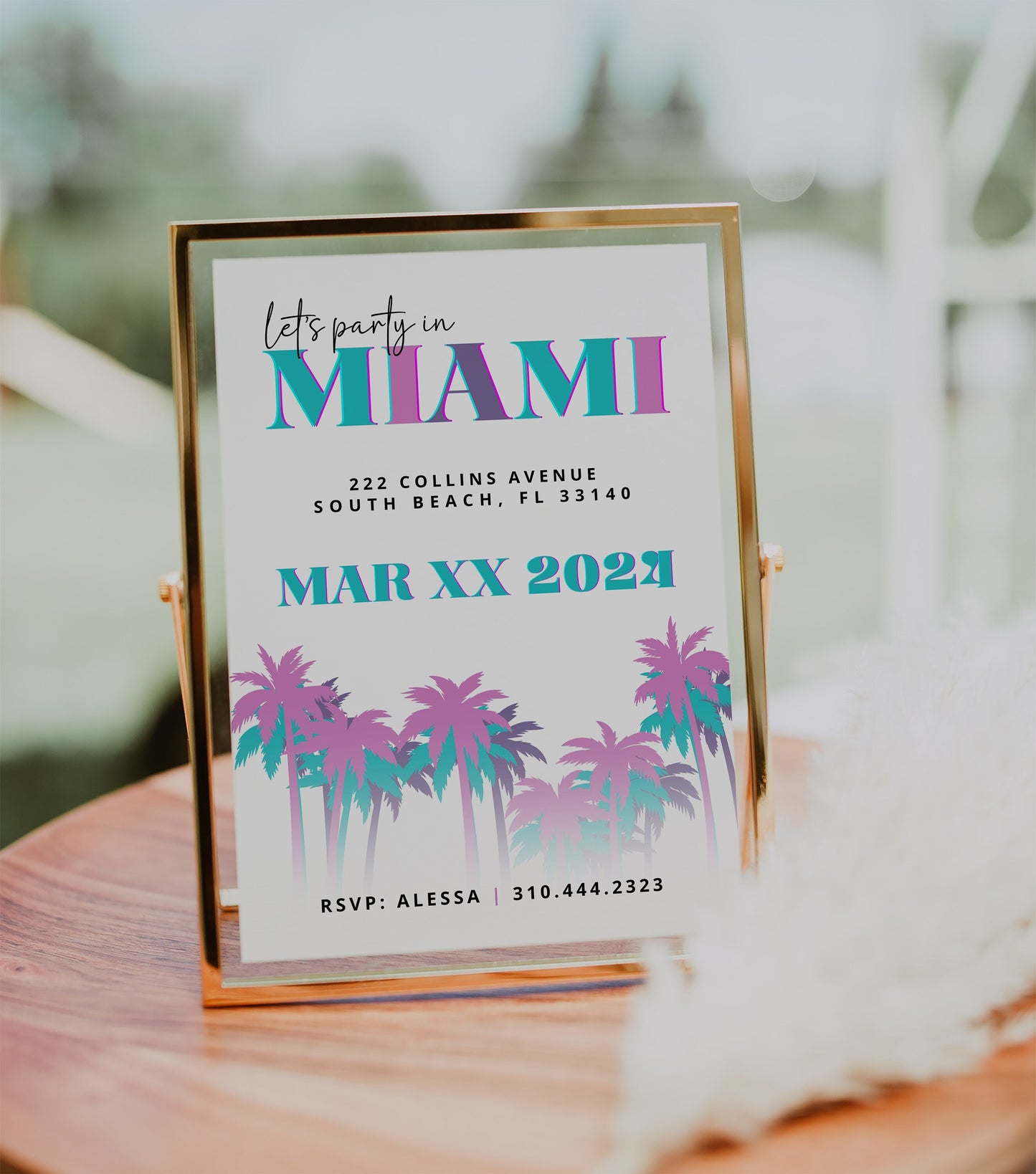 Miami Party Invite | Bachelorette Celebration | Miami Vibes Invitation | Editable Bday Celebration Card | Canva Template | Retro Neon Cards
