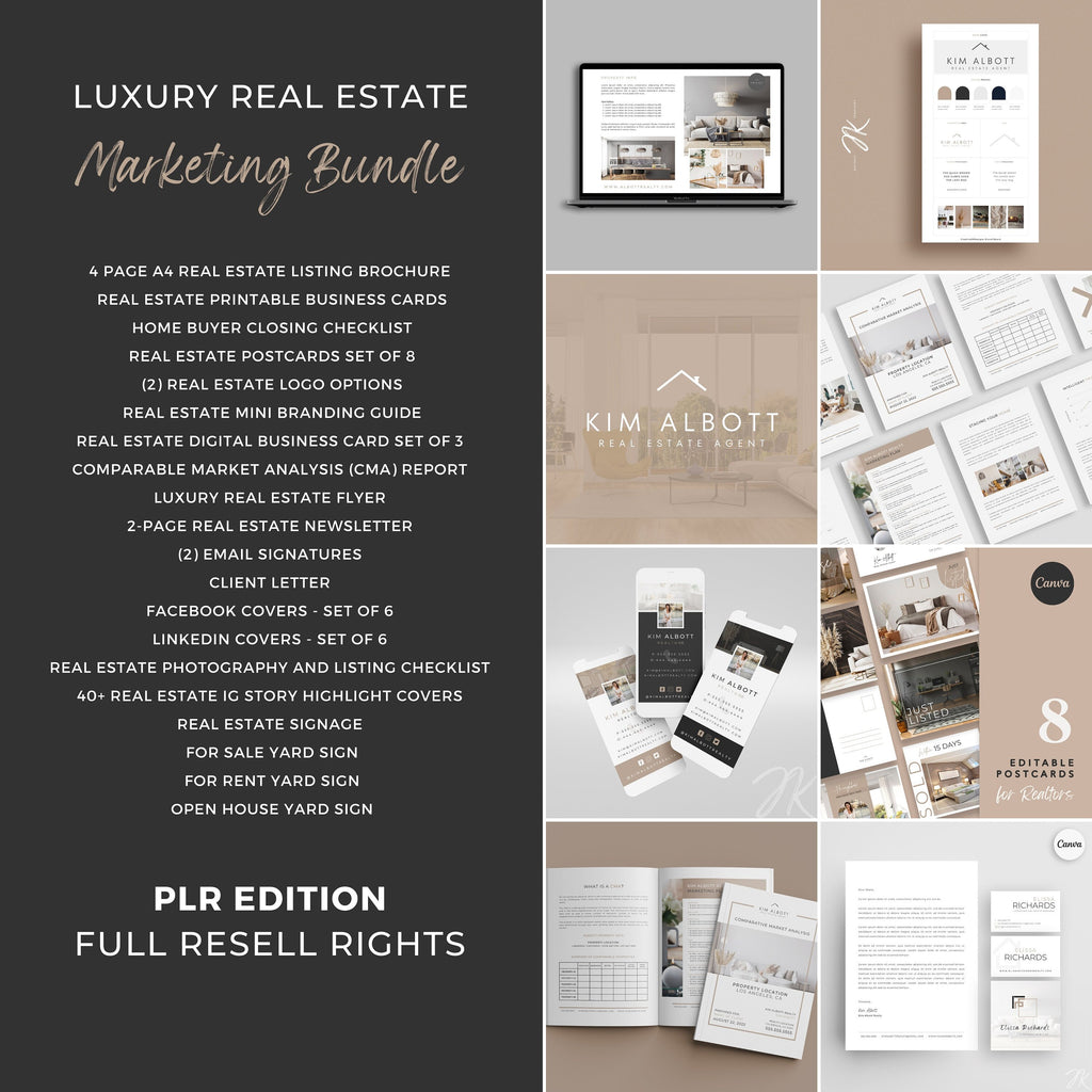 PLR Real Estate Marketing Templates: Canva Branding Bundle