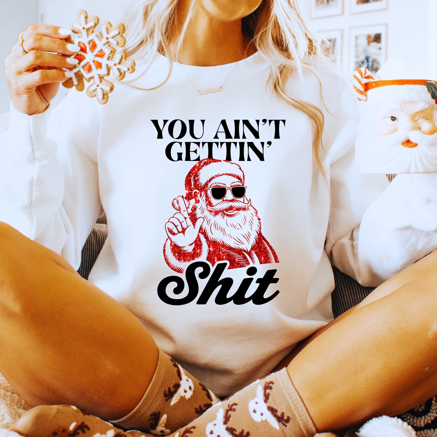 You Ain’t Gettin’ Shit Santa PNG Bundle | Faux Red Glitter Christmas Design | Funny Holiday Sublimation | White + Black DIY Digital Download