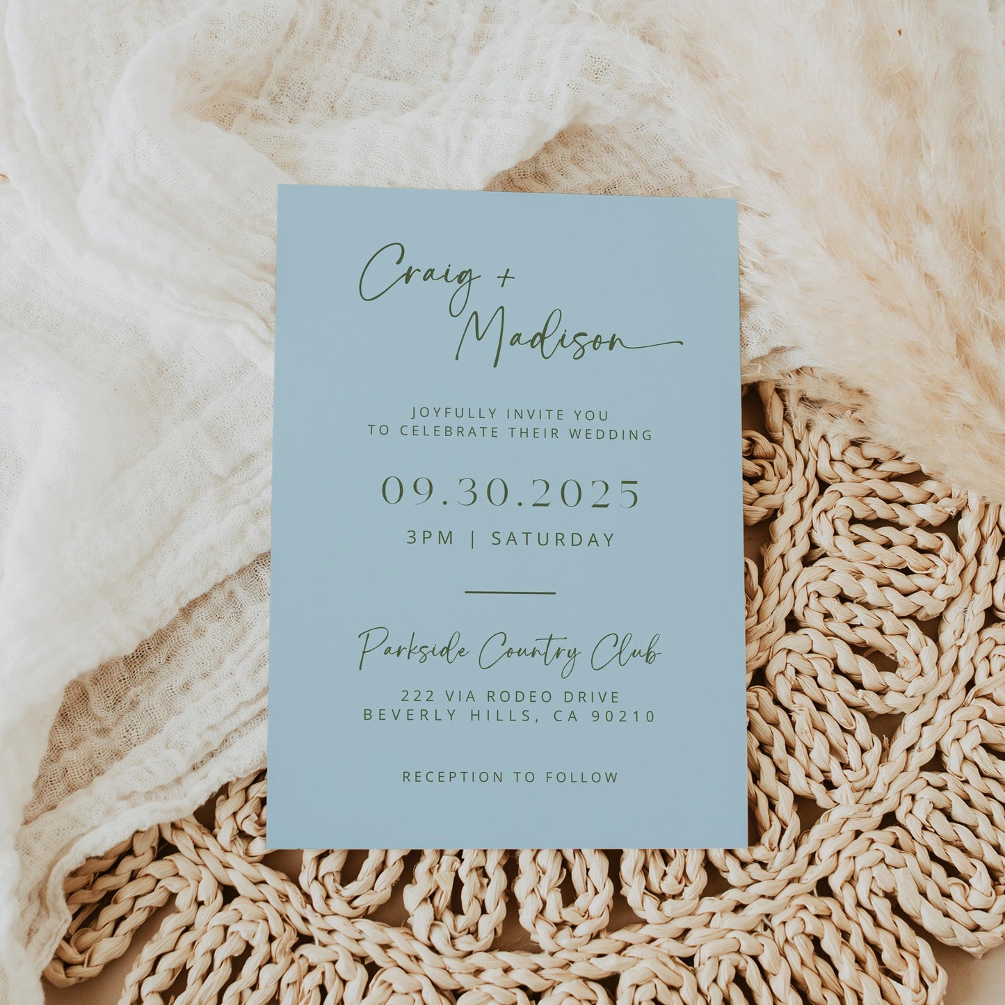Baby Blue Orchid Wedding Invites | Oscar De La Inspired | Light Blue Bridal Signage DIY | Luxury Wedding | Canva Invitations | Elegant Cards