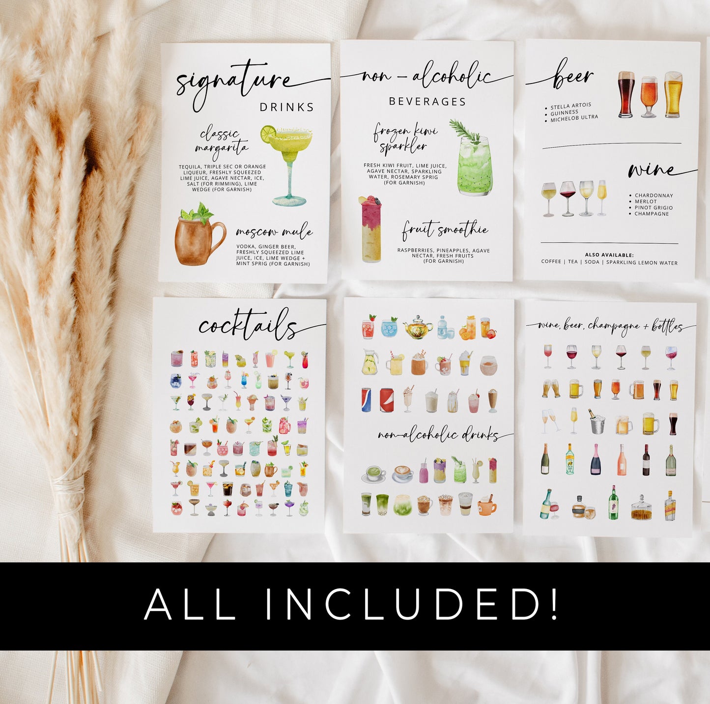 Signature Drink Sign | Bar Menu Template | Modern Drink Menu | Editable Bohemian Style Wedding | Non Alcoholic Beverages Menu | DIY Canva