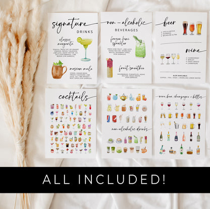 Signature Drink Sign | Bar Menu Template | Modern Drink Menu | Editable Bohemian Style Wedding | Non Alcoholic Beverages Menu | DIY Canva