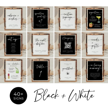 Minimalist Wedding MEGA Bundle | Black & White Signs | Modern RSVP and Place Cards | Ceremony Programs and Menus | Editable Canva Pro Invite