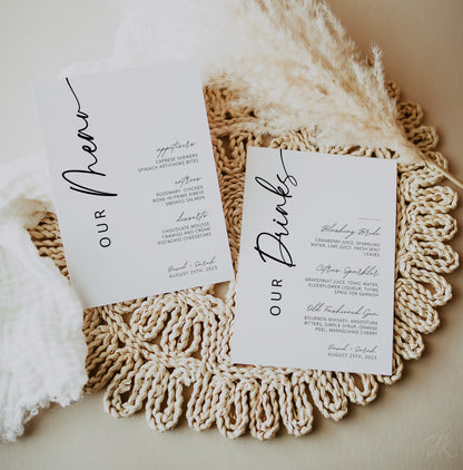 Minimalist Our Wedding Menu and Drinks Set | Modern Wedding Stationery Bundle | Editable Canva Template | Printable Reception Decor DIY Card