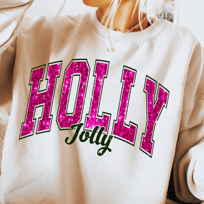 Faux Sequin Pink + Forest Green Christmas Sublimation Bundle | Retro Varsity Holiday PNG Designs