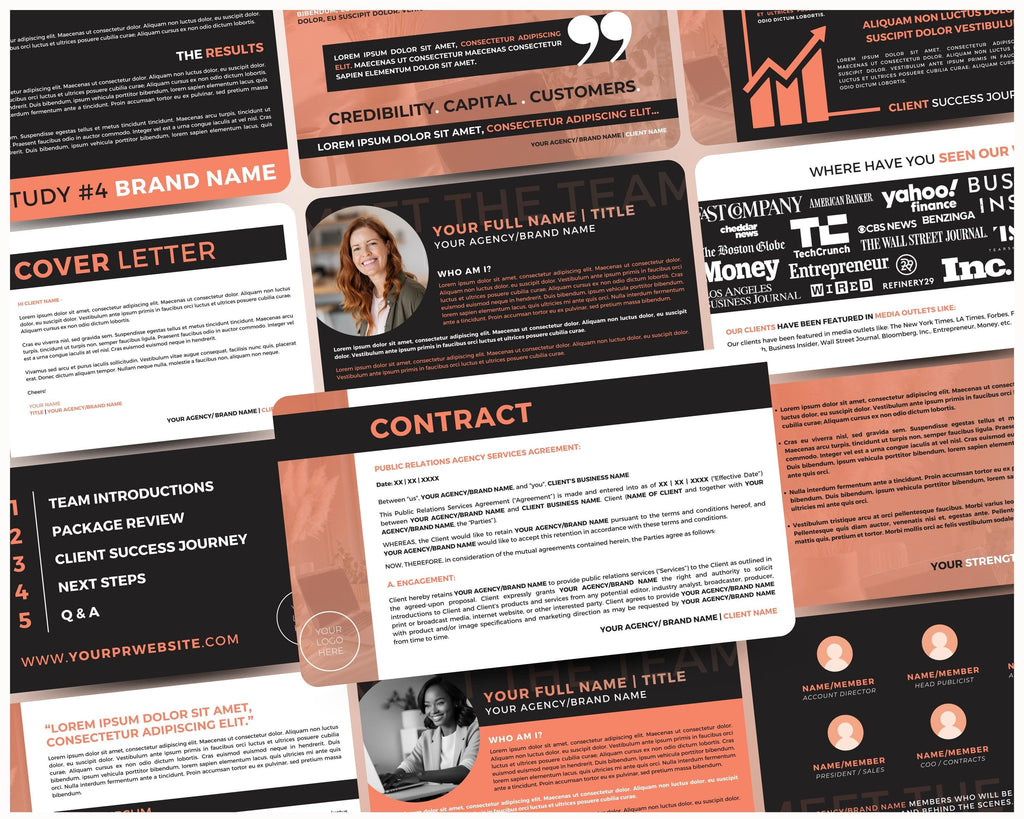 PR Agency 360 Canva Pitch Deck Bundle | DIY Slide Deck Template PR Proposal | Contract | Case Studies | Services | Strategy Deck | 50-Slides