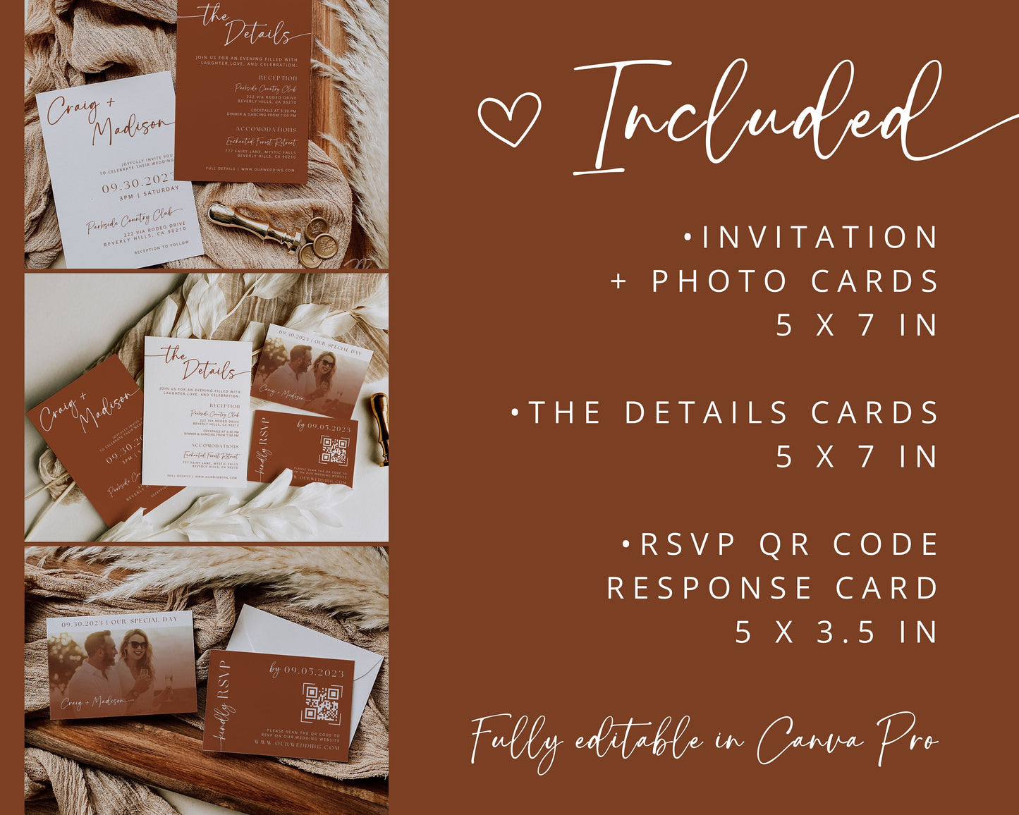 Desert Boho Wedding Invitation Suite | Modern Editable Template with RSVP QR Code | DIY Printable Wedding Set | Rustic Wedding | Terracotta